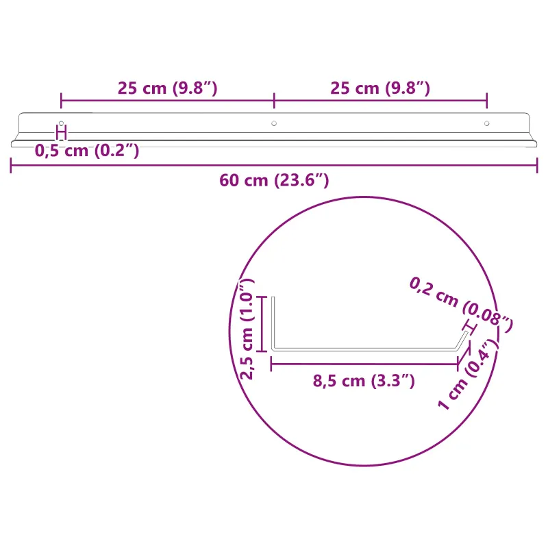 Plūduriuojanti lentyna 2 pcs Rožinė 60 x 8,5 x 2,5 cm Plienas