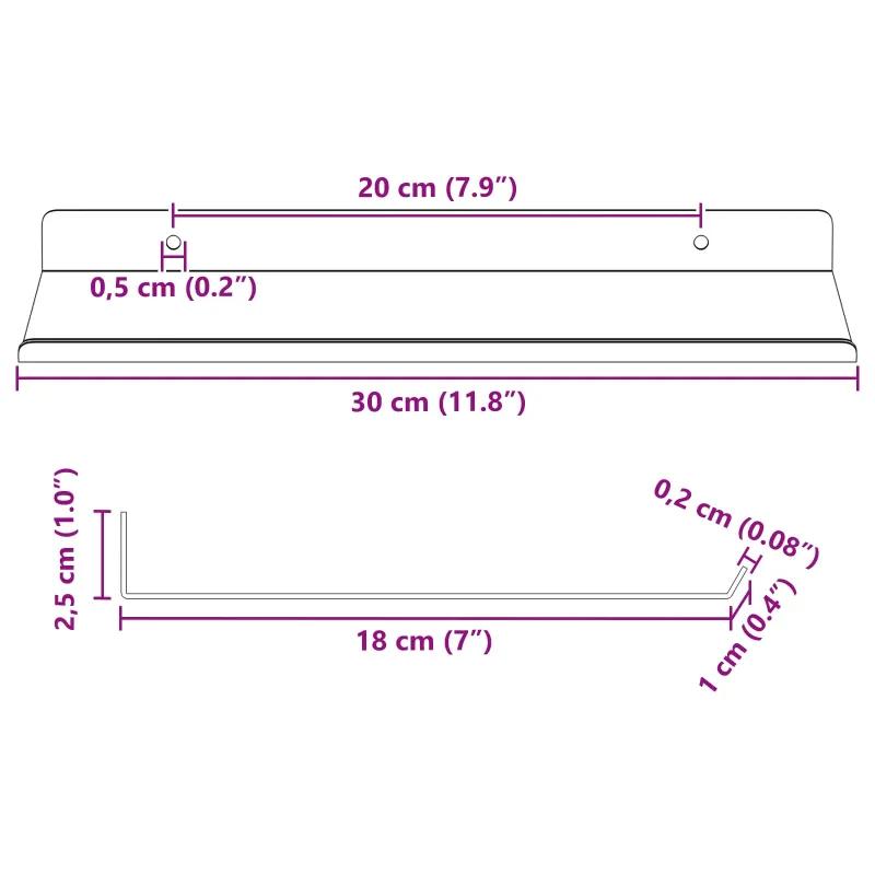 Plūduriuojanti lentyna 2 pcs Rožinė 30 x 18 x 2,5 cm Plienas