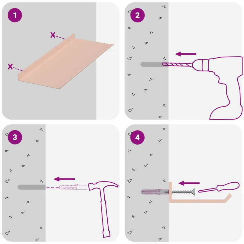 Plūduriuojanti lentyna 4 pcs Rožinė 40 x 18 x 2,5 cm Plienas