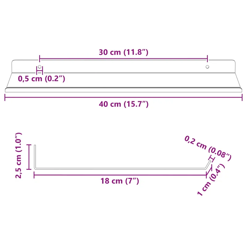 Plūduriuojanti lentyna 2 pcs Antracitas 40 x 18 x 2,5 cm