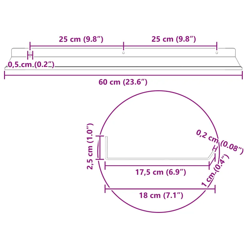 Plūduriuojanti lentyna 4 pcs Antracitas 60 x 18 x 2,5 cm