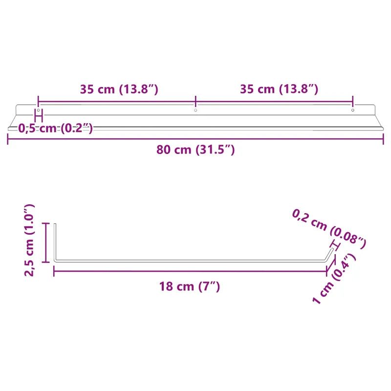 Plūduriuojanti lentyna 4 pcs Rožinė 80 x 18 x 2,5 cm Plienas