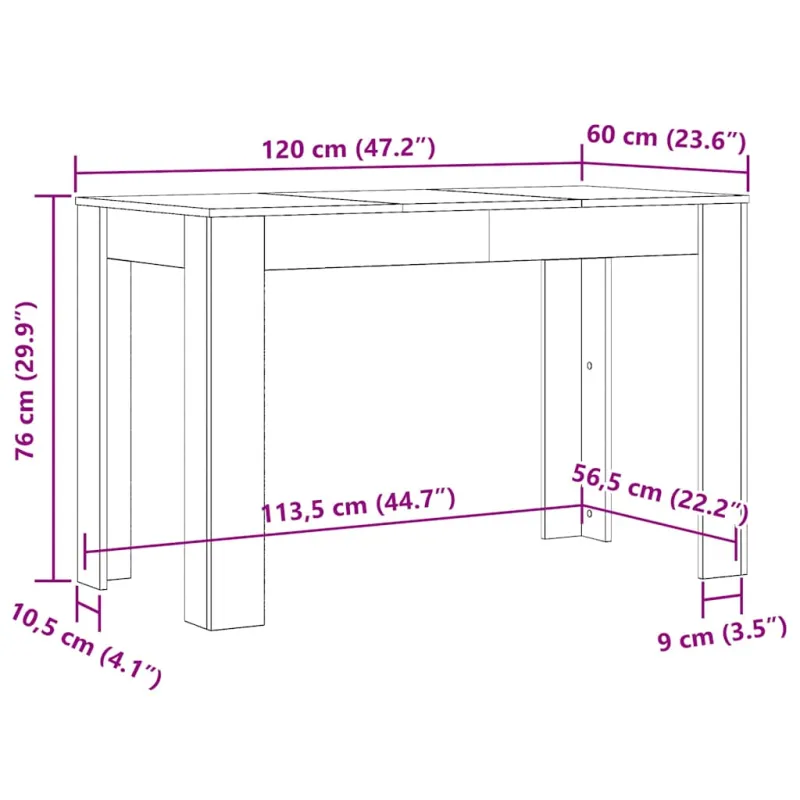 Valgomojo stalas, sonoma ąžuolo, 120x60x76cm, apdirbta mediena