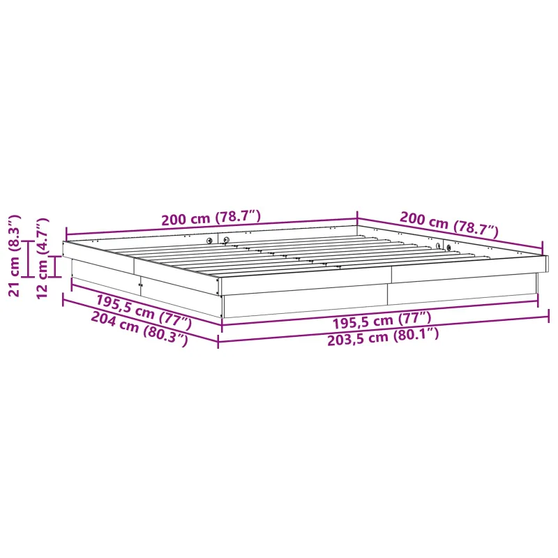 Lovos rėmas Balta 200 x 200 cm Kietos pušies mediena