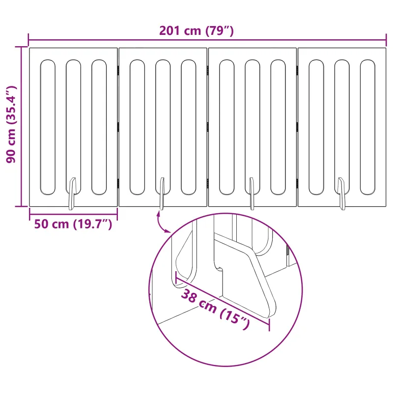 Sulankstomas šunų tvora 4 pcs Baltas 201 x 38 x 90 cm