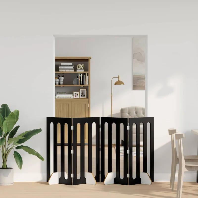 Sulankstomas šunų tvora 4 pcs Juodas Ąžuolas 201 x 38 x 90 cm
