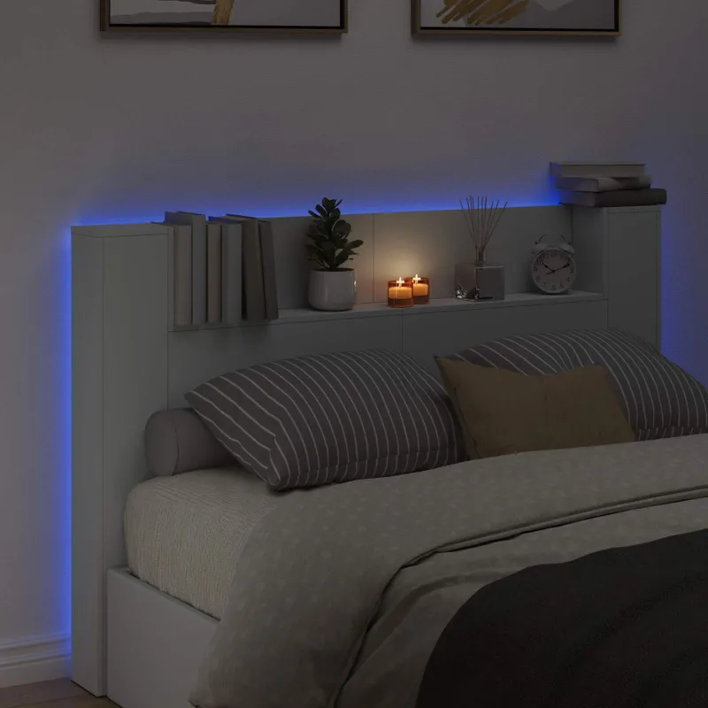 Galvūgalio spinta su LED Baltas 160 x 16,5 x 103,5 cm