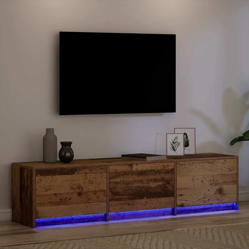Televizoriaus spintelė su LED Senas medis 165 x 34 x 40 cm