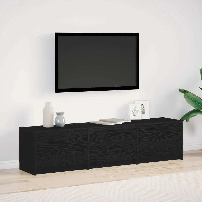 Televizoriaus spintelė su LED Juodas ąžuolas 165 x 34 x 40 cm