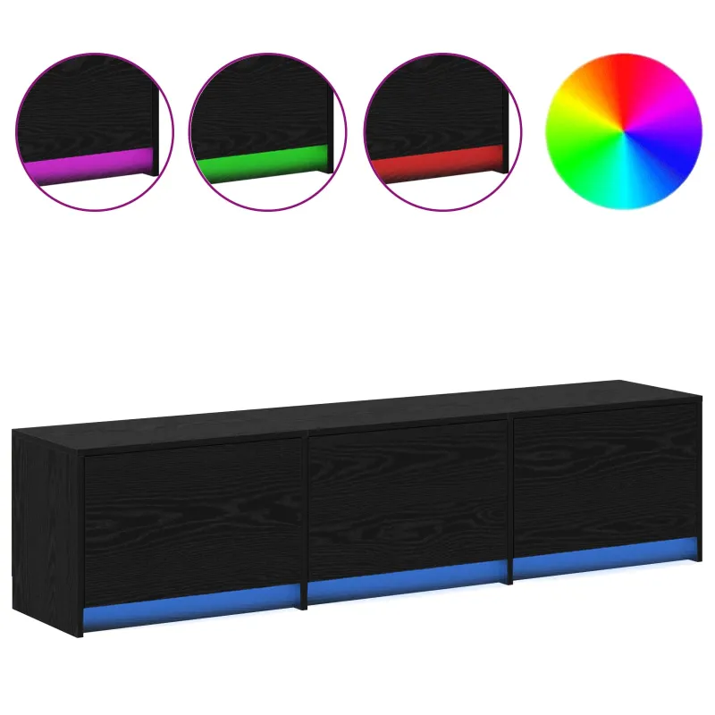Televizoriaus spintelė su LED Juodas ąžuolas 165 x 34 x 40 cm