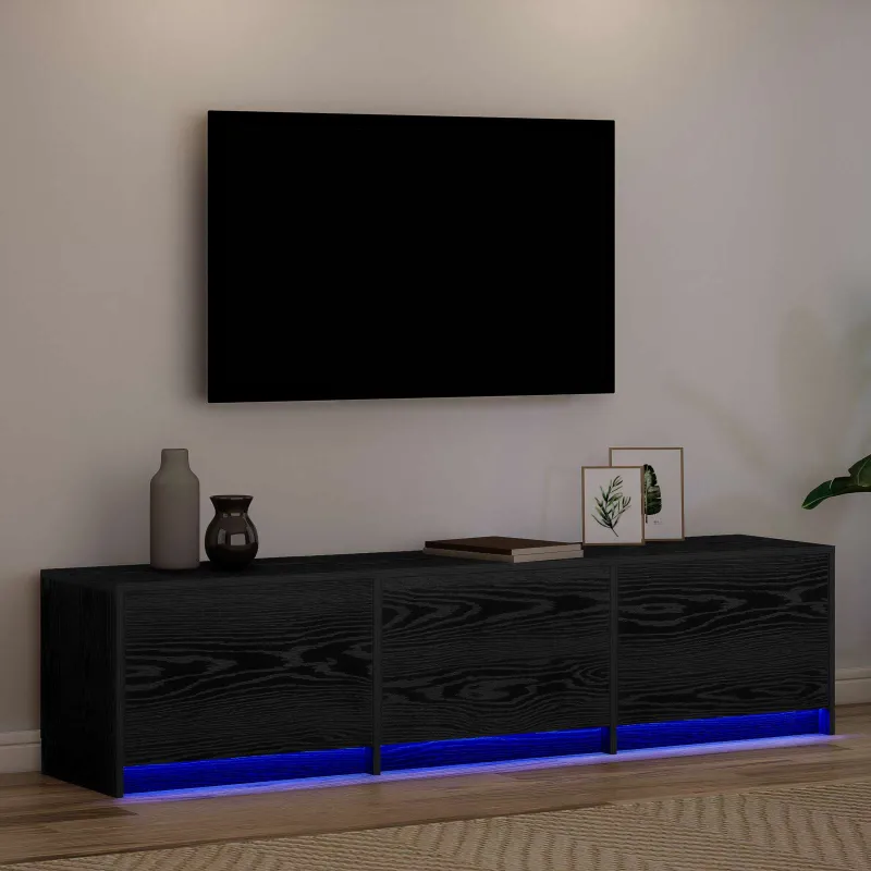 Televizoriaus spintelė su LED Juodas ąžuolas 165 x 34 x 40 cm