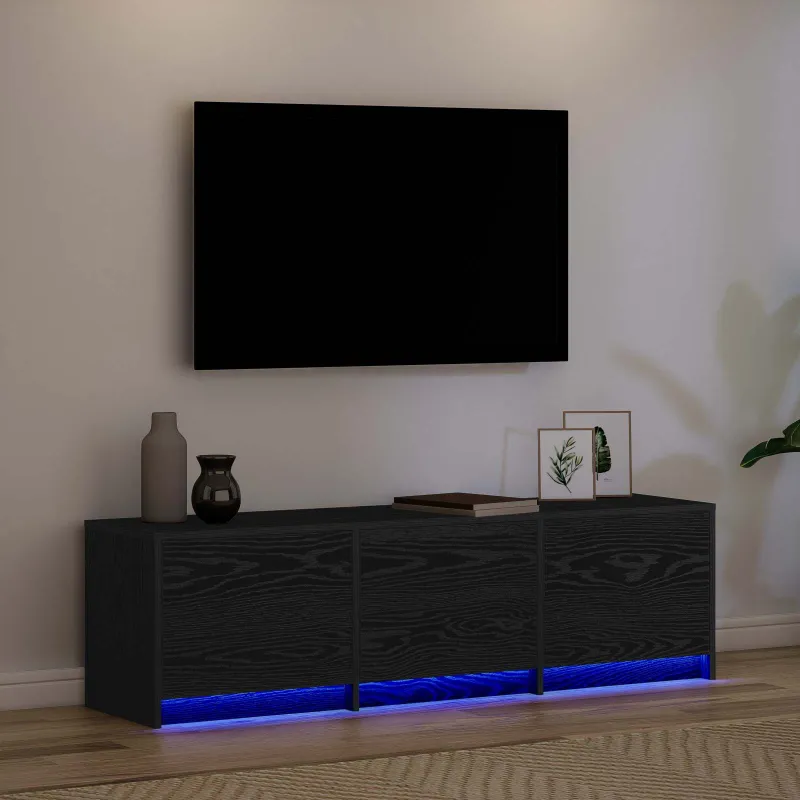 Televizoriaus spintelė su LED Juodas ąžuolas 140 x 34 x 40 cm