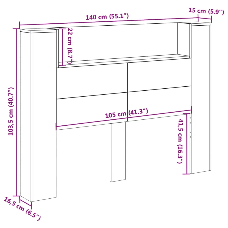 Galvūgalio spinta su LED Pilka Sonoma 140 x 16,5 x 103,5 cm