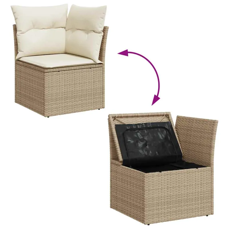 Sofakokonaisuus tyynyine, 8 osaa, polyrattana/akasia