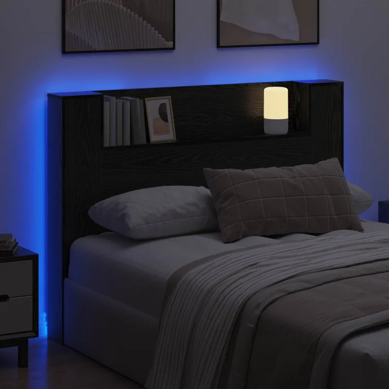 Galvūgalio spinta su LED Juodas Ąžuolas 140 x 16,5 x 103,5 cm