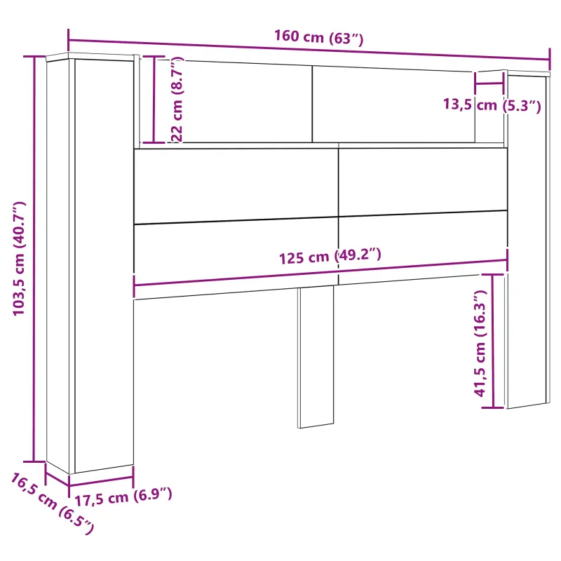Galvūgalio spinta su LED Juodas Ąžuolas 160 x 16,5 x 103,5 cm