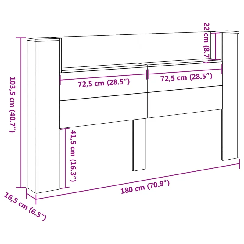 Galvūgalio spinta su LED Rūkytas Ąžuolas 180 x 16,5 x 103,5 cm
