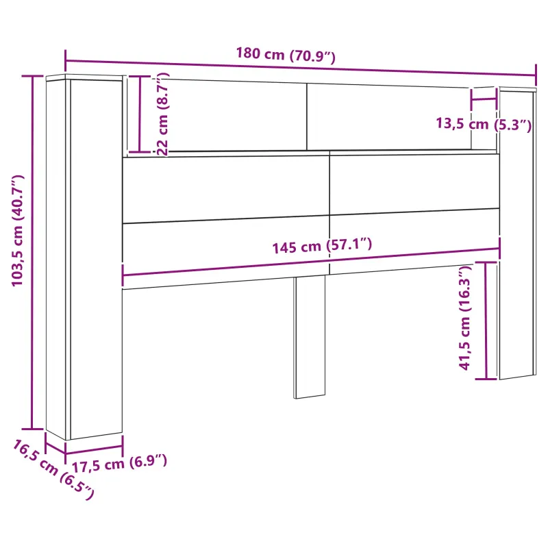Galvūgalio spinta su LED Senas medis 180 x 16,5 x 103,5 cm