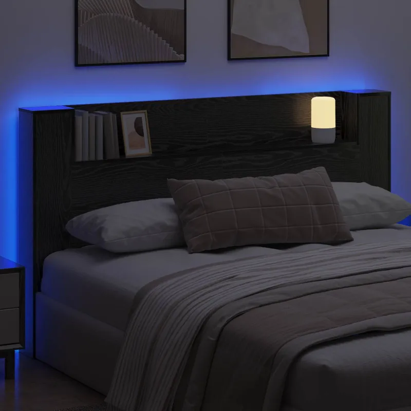 Galvūgalio spinta su LED Juodas Ąžuolas 180 x 16,5 x 103,5 cm