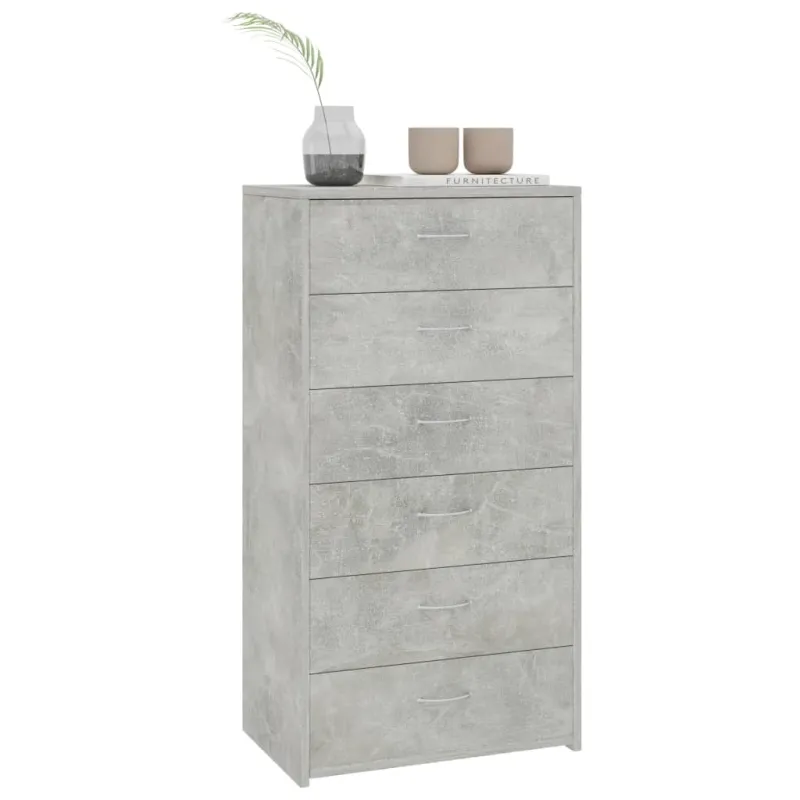 Šoninė spintelė su 6 stalčiais, betono, 50x34x96cm, mediena