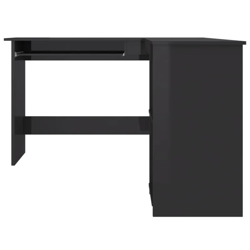 Kampinis stalas, juodas, 120x140x75cm, MDP, L formos, blizgus