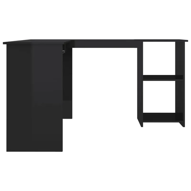 Kampinis stalas, juodas, 120x140x75cm, MDP, L formos, blizgus