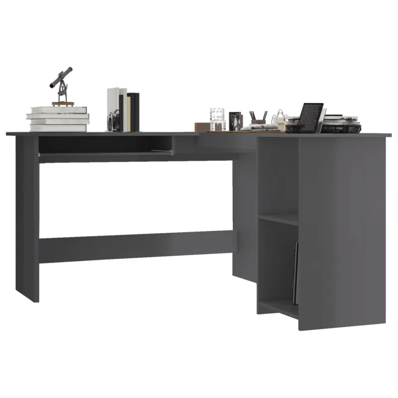 Kampinis stalas, pilkas, 120x140x75cm, MDP, L formos, blizgus