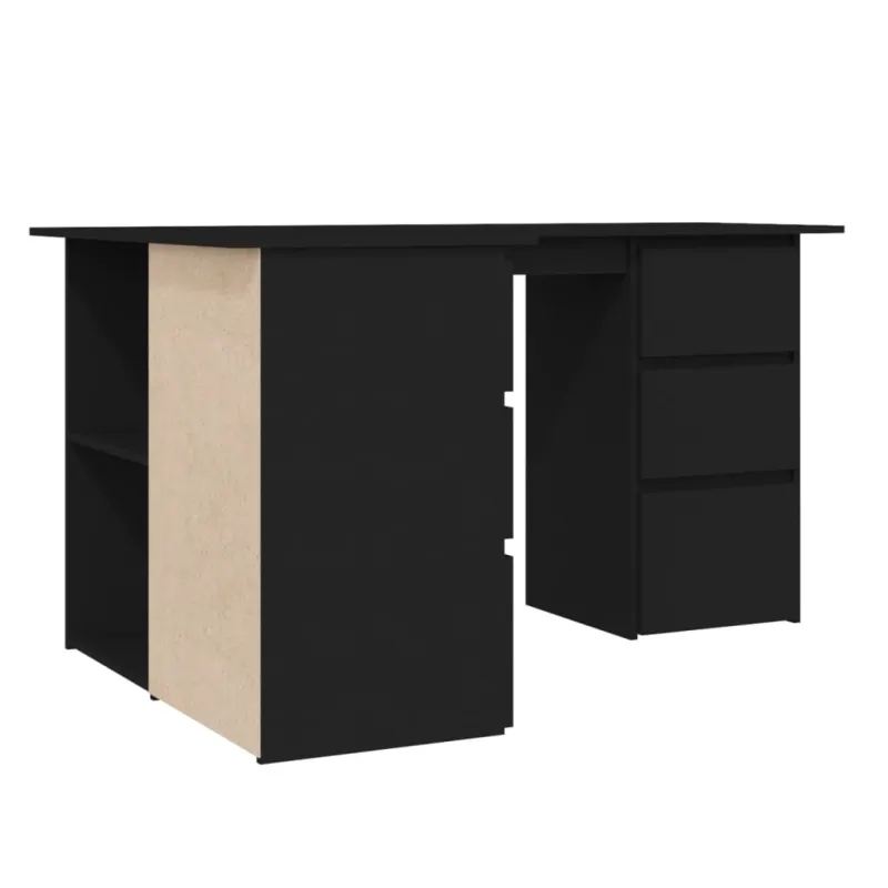 Kampinis rašomasis stalas, juodas, 145x100x76cm, mediena