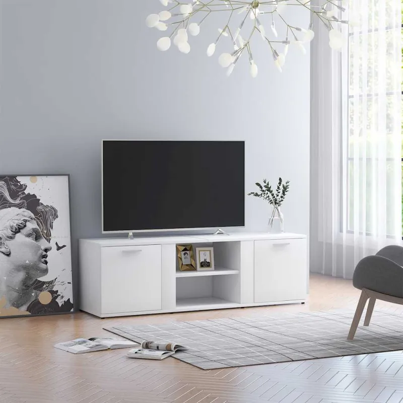 Televizoriaus spintelė, balta, 120x34x37cm, apdirbta mediena