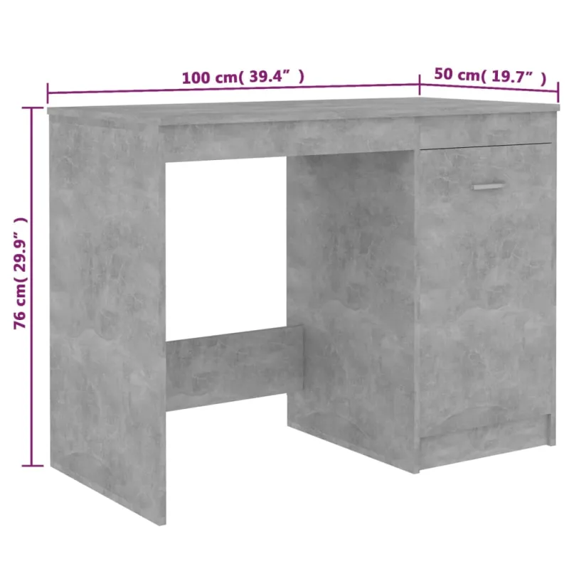 Rašomasis stalas, betono pilkas, 100x50x76cm, apdirbta mediena