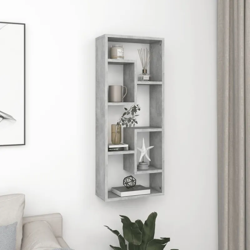 Sieninė lentyna, betono pilkos spalvos, 36x16x90cm, mediena