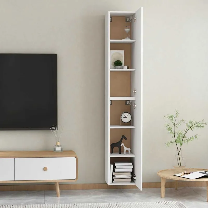 Televizoriaus spintelės, 2vnt., baltos, 30,5x30x90cm, mediena