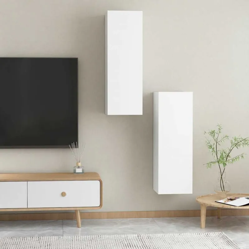 Televizoriaus spintelės, 2vnt., baltos, 30,5x30x90cm, mediena