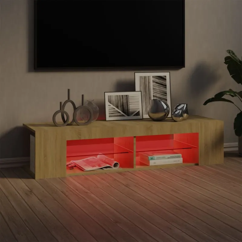 Televizoriaus spintelė su LED apšvietimu, ąžuolo, 135x39x30cm