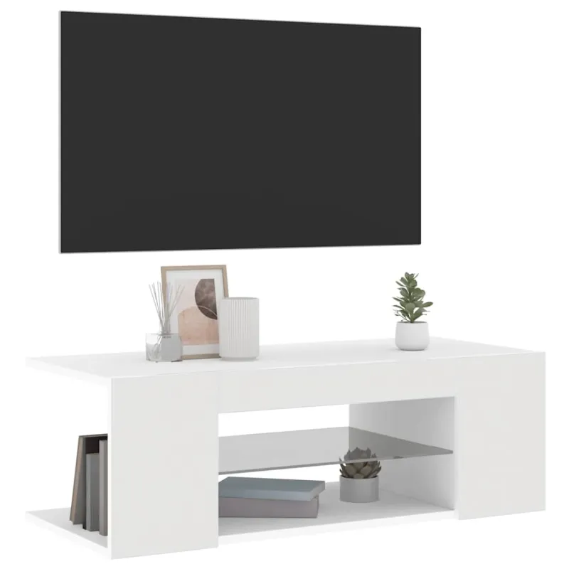 Televizoriaus spintelė su LED apšvietimu, balta, 90x39x30cm