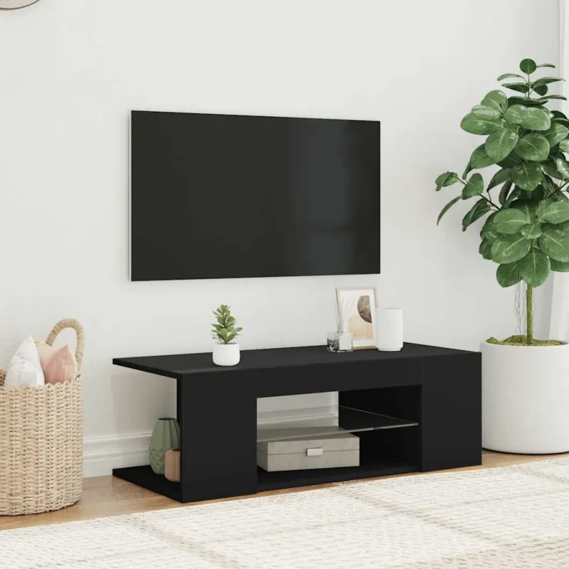 Televizoriaus spintelė su LED apšvietimu, juoda, 90x39x30cm