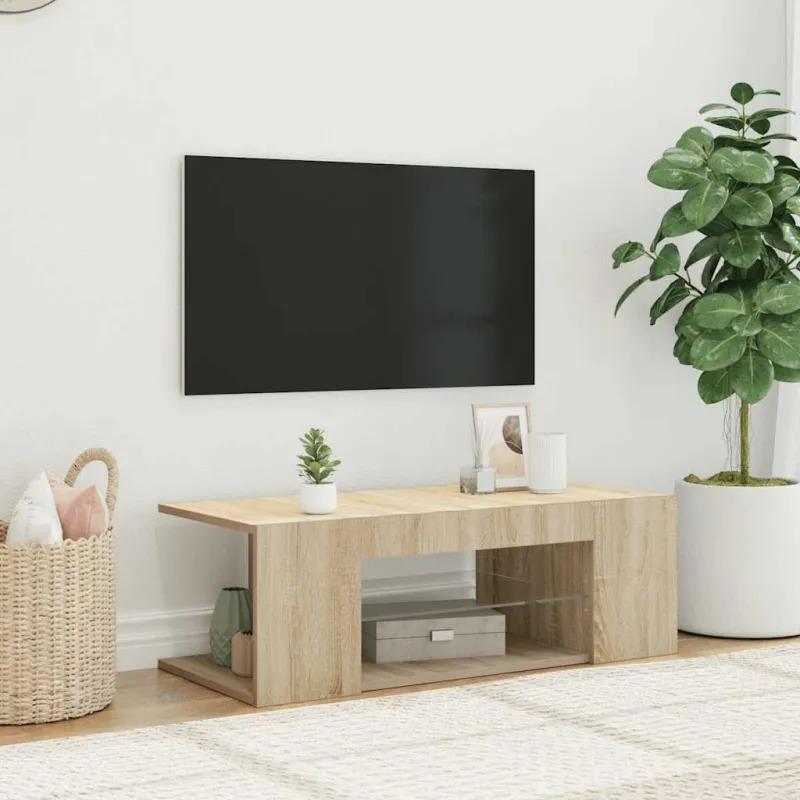Televizoriaus spintelė su LED apšvietimu, ąžuolo, 90x39x30cm
