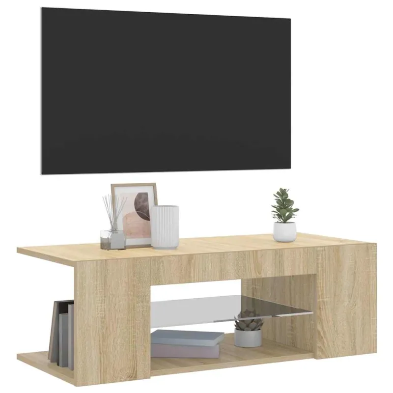 Televizoriaus spintelė su LED apšvietimu, ąžuolo, 90x39x30cm