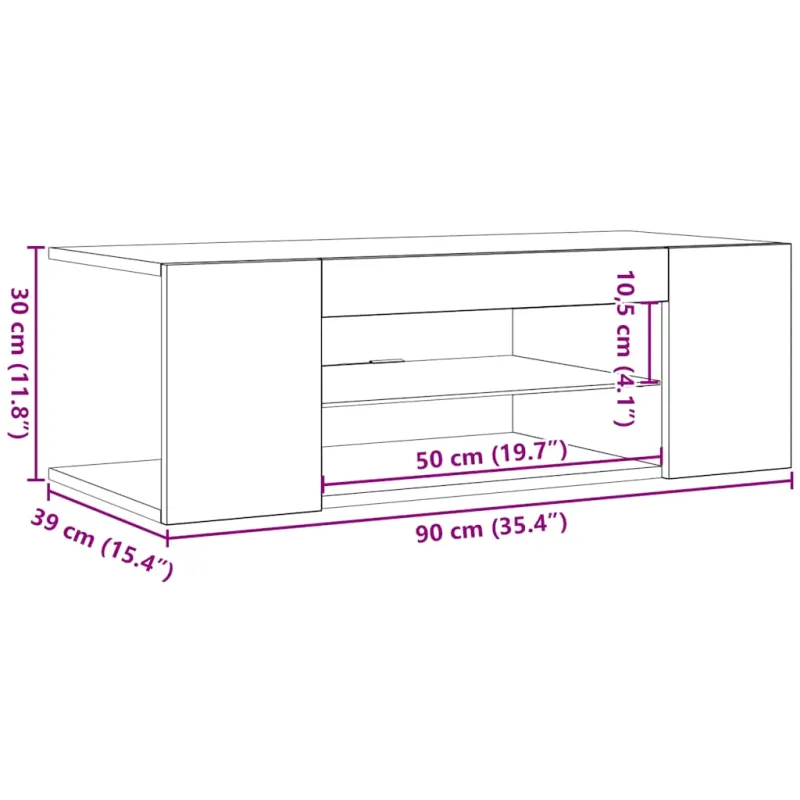 Tv spintelė su LED apšvietimu, betono pilka, 90x39x30cm