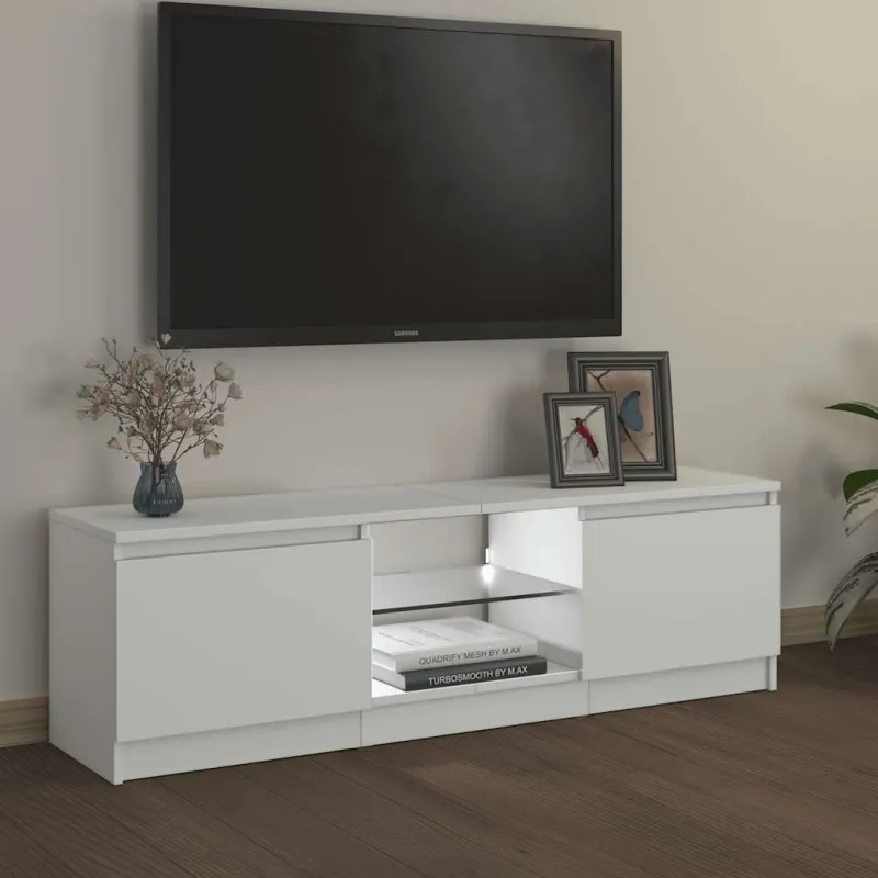 TV spintelė su LED apšvietimu, baltos spalvos, 120x30x36cm