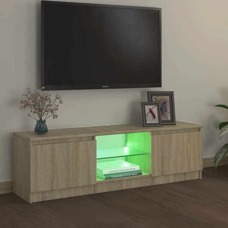 TV spintelė su LED apšvietimu, ąžuolo spalvos, 120x30x36cm