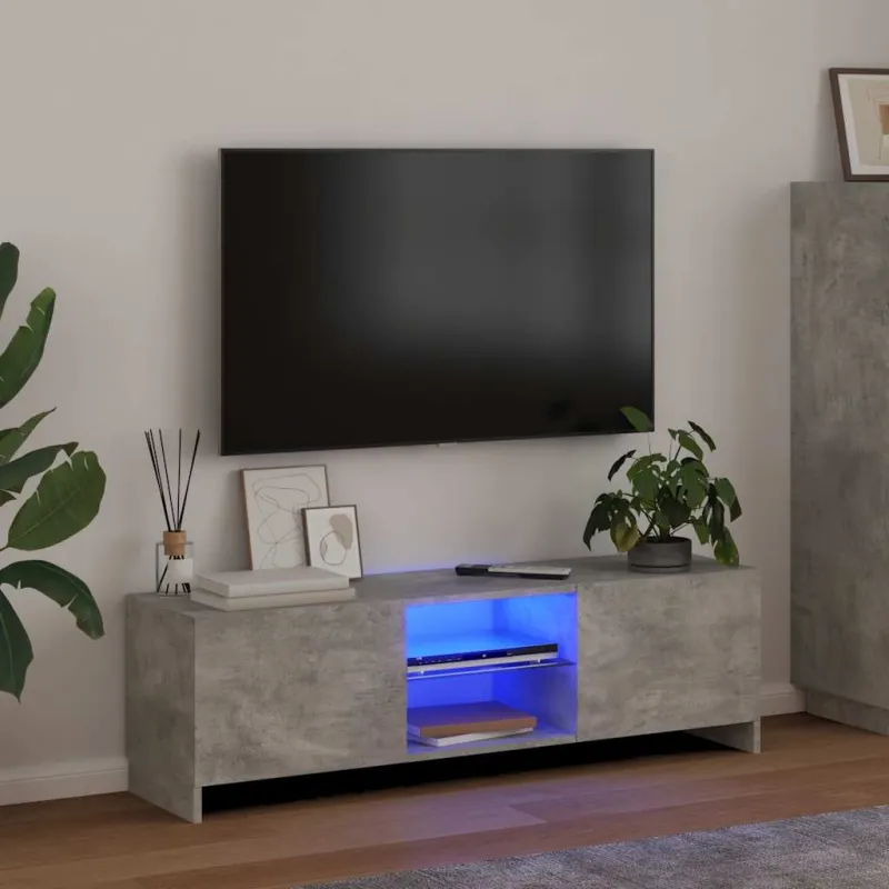 TV spintelė su LED apšvietimu, betono pilka, 120x30x36cm