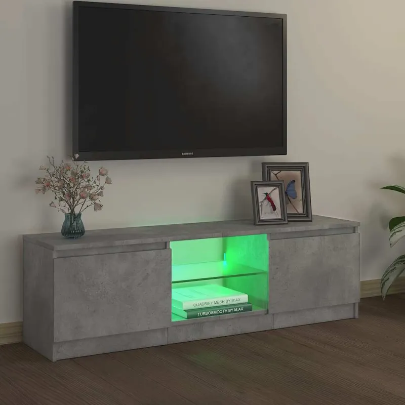 TV spintelė su LED apšvietimu, betono pilka, 120x30x36cm