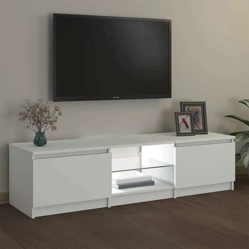 Televizoriaus spintelė su LED apšvietimu, balta, 140x40x36cm