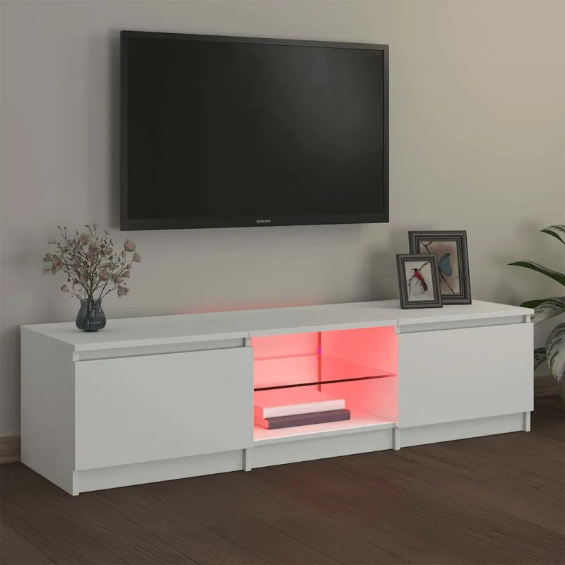 Televizoriaus spintelė su LED apšvietimu, balta, 140x40x36cm
