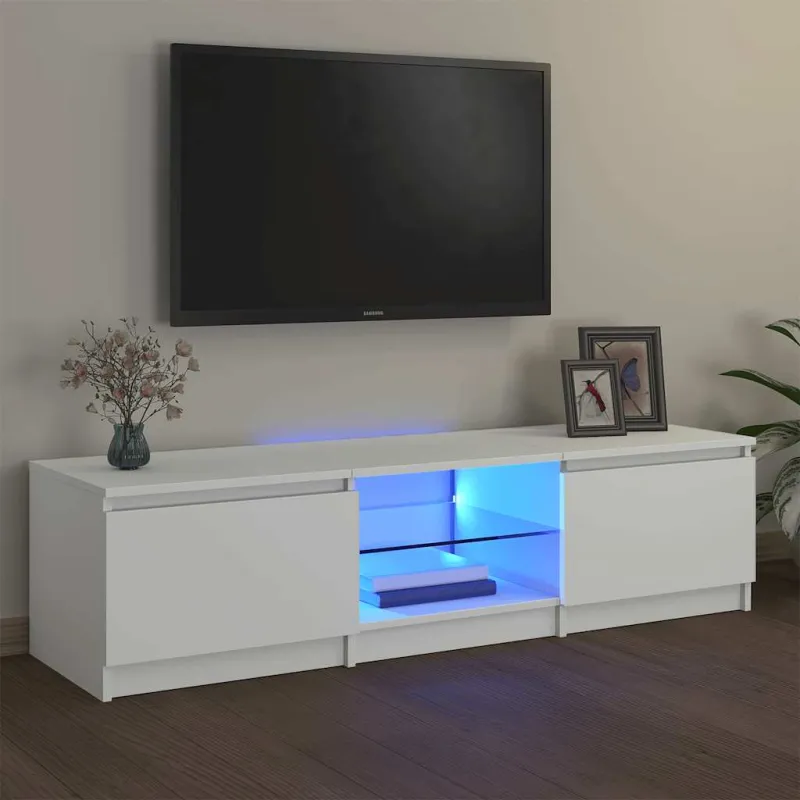 Televizoriaus spintelė su LED apšvietimu, balta, 140x40x36cm