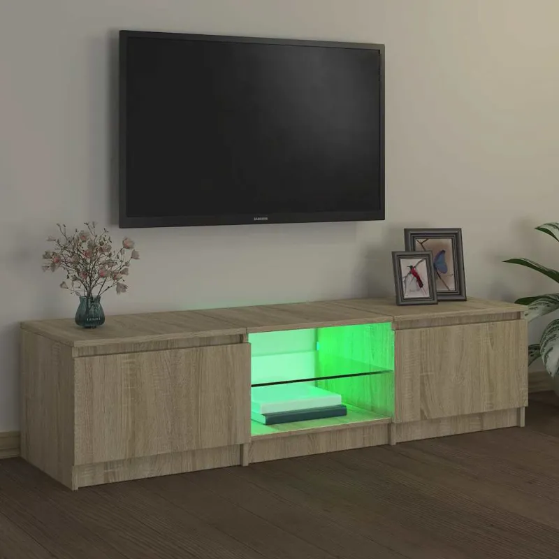 Televizoriaus spintelė su LED apšvietimu, ąžuolo, 140x40x36cm