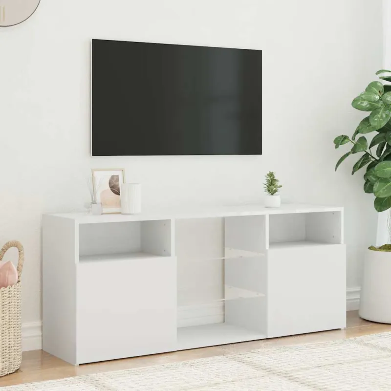 Televizoriaus spintelė su LED apšvietimu, balta, 120x30x50cm