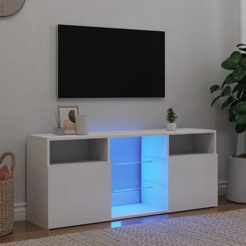 Televizoriaus spintelė su LED apšvietimu, balta, 120x30x50cm