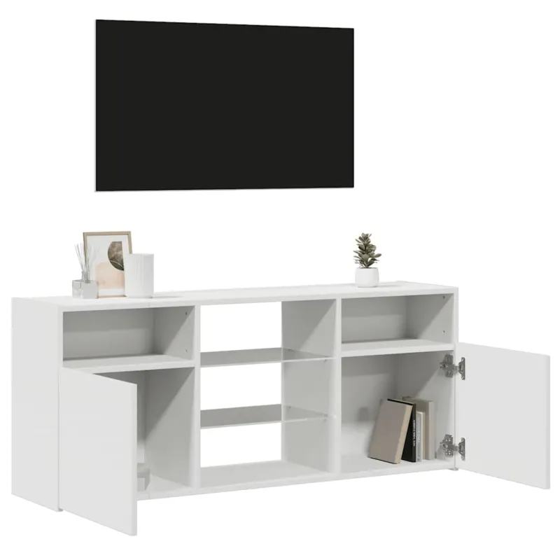 Televizoriaus spintelė su LED apšvietimu, balta, 120x30x50cm
